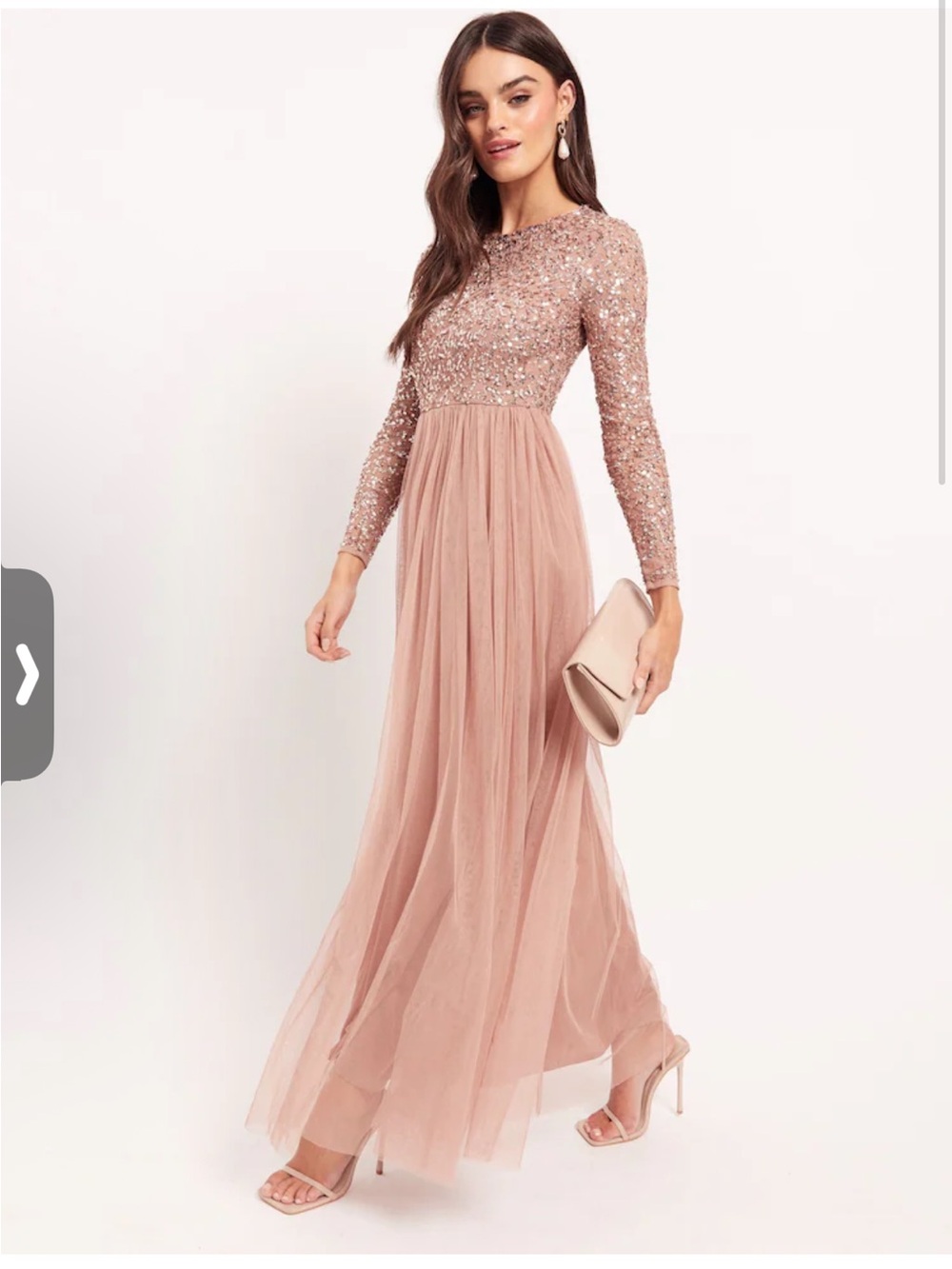 Maya deluxe sequin/tulle gown with 3/4 sleeves